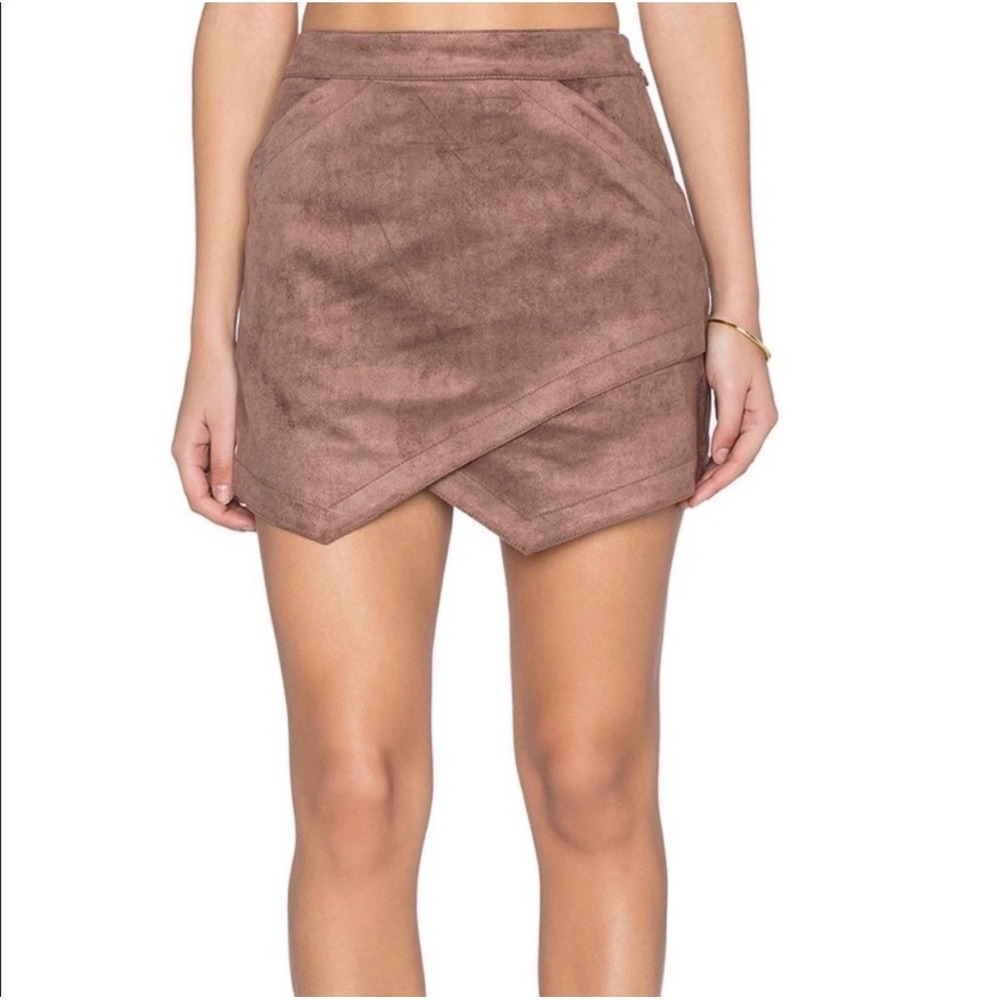 BCBGMAXAZRIA Brown Suede Wrap Mini Skirt 6 Asymmetrical Y2K Boho Moto Festival